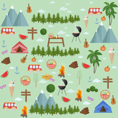 Summer set barbecue theme pattern Vector illustrationsのイラスト素材