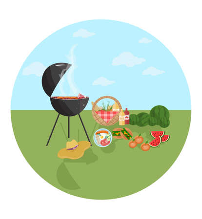 Barbecue picnic icon. Green nature Vector flat styleの写真素材