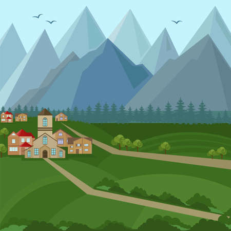 Downtown houses and Mountains view.のイラスト素材