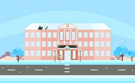 School building facade in winter time.のイラスト素材