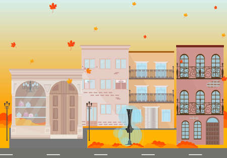 City buildings in Autumn season.のイラスト素材