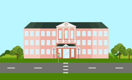 School building facade in summer time.のイラスト素材