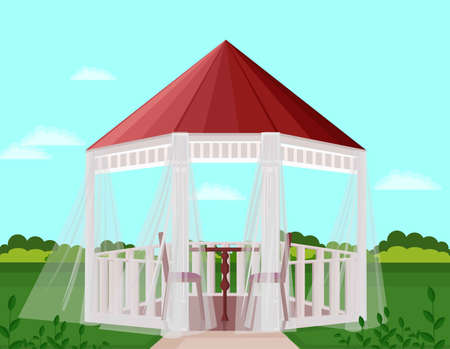 Backyard Garden house decorated with transparent curtains.のイラスト素材