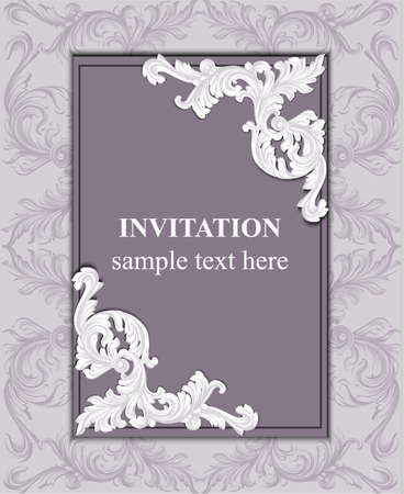 Luxury invitation card Vector. Royal victorian pattern ornament. Rich rococo backgrounds. lavender colorsのイラスト素材