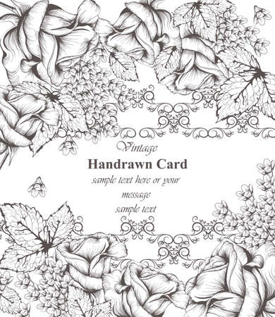 Vintage floral card line artのイラスト素材