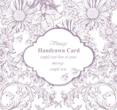 Vintage floral card line artのイラスト素材