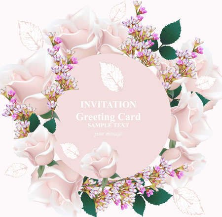 Delicate rose and lavender flowers Cardのイラスト素材