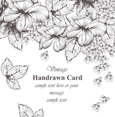 Vintage floral card line art. Beautiful background. hand drawing graphic stylesのイラスト素材