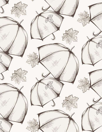 Umbrella pattern Autumn season background. Vector line art graphic style hand drawn texturesのイラスト素材