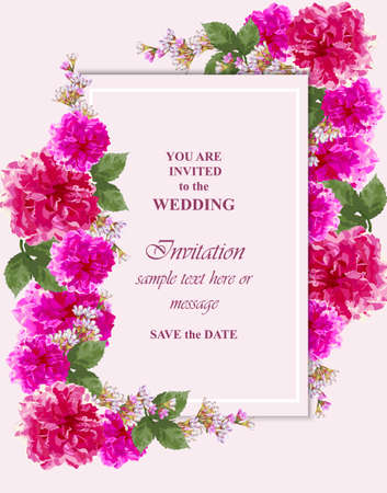 Floral Invitation Card in Fuchsia pink colors.のイラスト素材