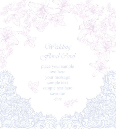 Lilies and lace Wedding floral card.のイラスト素材