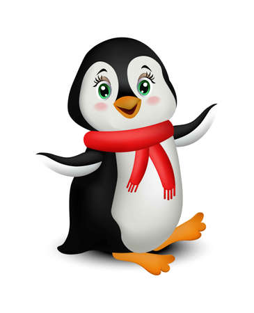 Happy Penguin cartoon Vector isolated on whiteのイラスト素材