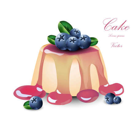 Panna cotta with blueberry syrop. Vector Cake dessertのイラスト素材