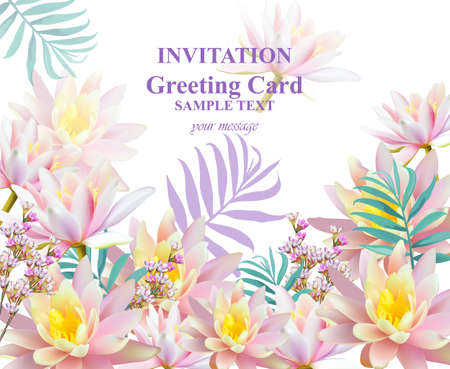 Invitation or Greeting card with water lily flowersのイラスト素材