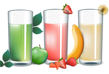 Smoothies set collection. Apple, strawberry banana Vector illustrationのイラスト素材