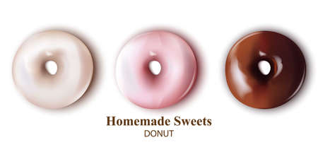 Donuts set Vector realistic. Delicious detailed desserts.のイラスト素材