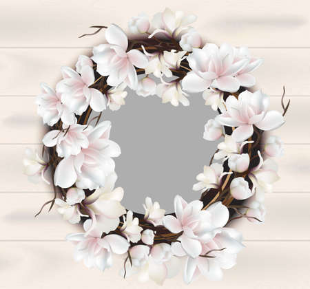 Magnolia floral wreath frame card designのイラスト素材