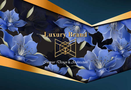 Luxury card with blue flowers Vector. Beautiful illustration for invitation, wedding, brand book, business card or poster. Place for textのイラスト素材