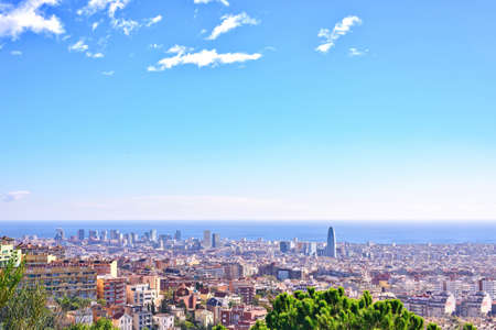 Barcelona city View from Park Guell at sunrise. Beautiful blue skyの写真素材