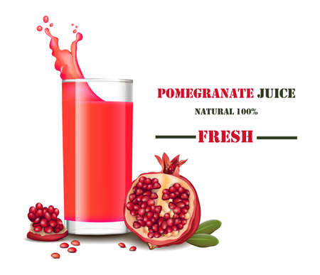 A glass of fresh pomegranate juice with splash vector realistic illustrations mock upのイラスト素材