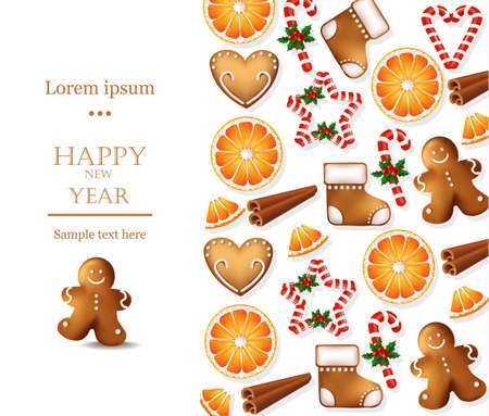 Happy New Year card with gingerbread cookiesのイラスト素材
