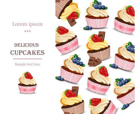 Delicious cupcakes dessert menu page layout Vector illustrationのイラスト素材