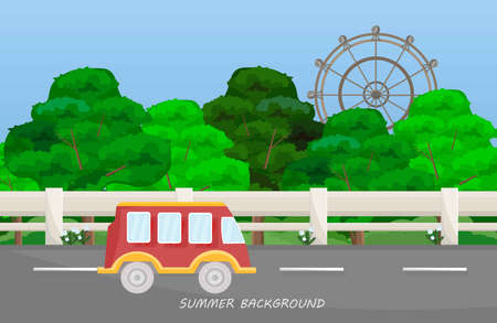 A bus on Highway road. Summer background Vector illustrationのイラスト素材