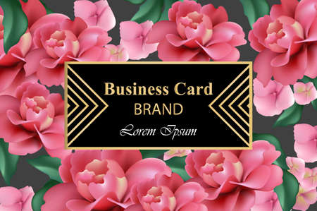 Luxury brand card with realistic flowers. Realistic rose flowers. Abstract composition modern designs background.のイラスト素材