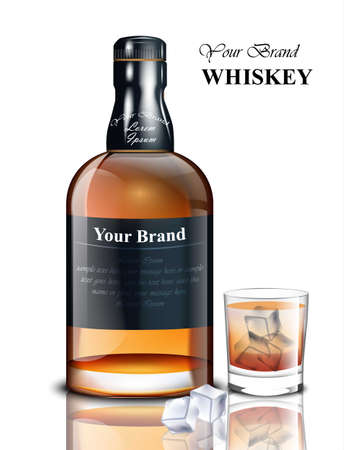 Whiskey realistic bottle Vector. Product packaging brand design. Place for textのイラスト素材