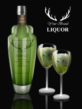 Green liquor bottle Vector. Realistic packaging product designのイラスト素材