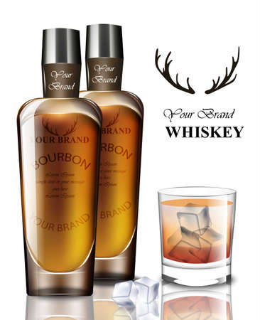 Whiskey realistic bottles Vector. Product packaging brand designのイラスト素材