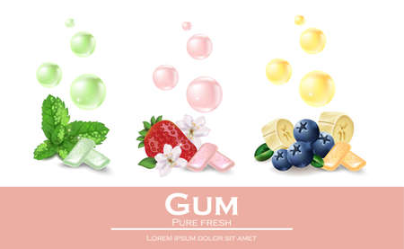 Chewing gum set with different flavors. Vector realistic illustrationのイラスト素材