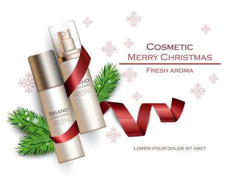 Christmas cosmetic packaging gifts realistic Vector. Holiday banner, festive templateのイラスト素材