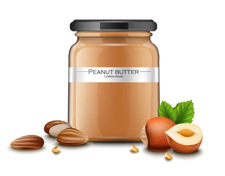Peanut butter realistic bottle packaging illustrationのイラスト素材
