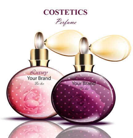 Vintage Spray perfume bottles. Realistic Vector Product packaging designのイラスト素材