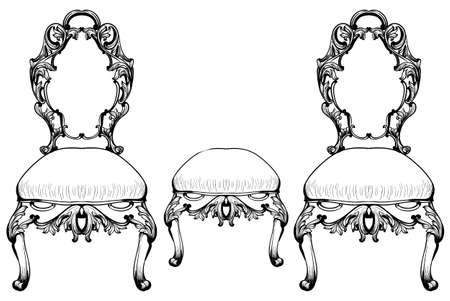 Baroque chair with luxurious ornaments. Vector French Luxury rich intricate structure. Victorian Royal Style decorのイラスト素材