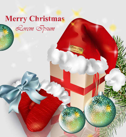 Christmas card with gifts and baubles Vector illustrationのイラスト素材