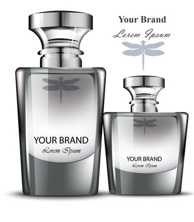 Men perfume bottle set. Realistic Vector Product packaging designのイラスト素材
