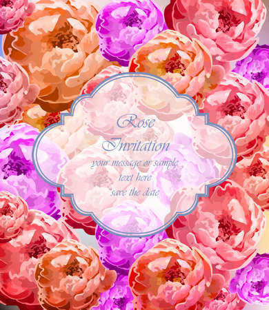 Vintage Rose flowers card Vector Retro beautiful bouquetのイラスト素材