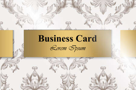 Business card with baroque ornament Vector. Handmade background golden label design template.のイラスト素材