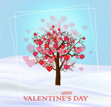 Life Tree with hearts Vector. Valentine day card illustrationsのイラスト素材