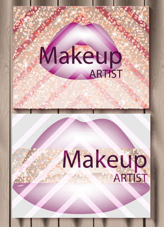 Make up abstract gift card with purple lips background. Vectorのイラスト素材