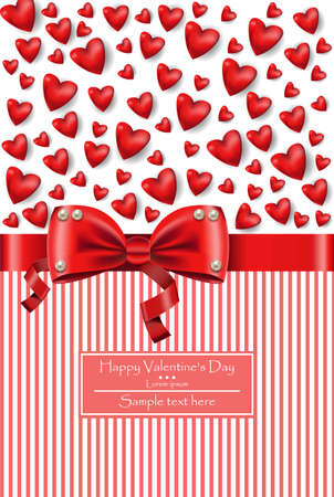 Valentineâs day card with bow and hearts vector realistic illustrationのイラスト素材