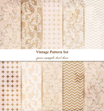 Damask patterns set Vector. Baroque ornament decor. Vintage background. Pastel color fabric texturesのイラスト素材