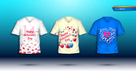 Happy Valentine Day T-shirts Vector realistic. detailed volumed shirts with printsのイラスト素材