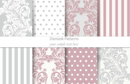 Damask patterns set Vector. Baroque ornament decor. Vintage background. Trendy color fabric texturesのイラスト素材