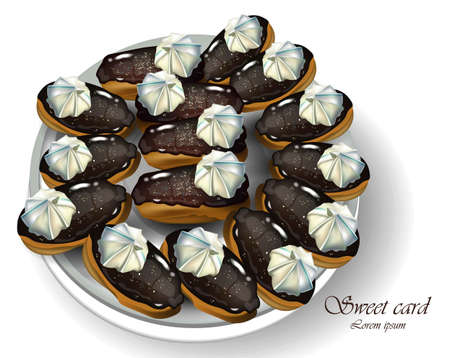 Chocolate eclair delicious desserts Vector realisticのイラスト素材
