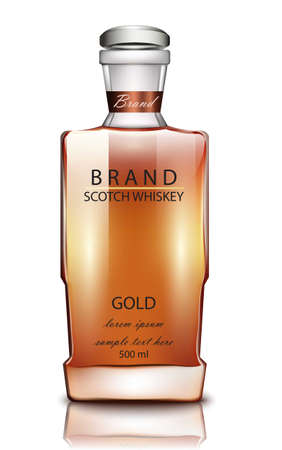 Scotch whiskey brand bottle Vector realistic. Product packaging mock up. 3d illustrationsのイラスト素材