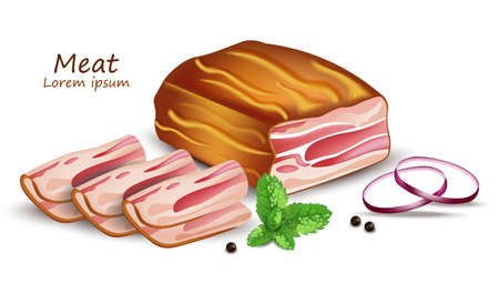 Bacon or Prosciutto cotto Vector realistic. Product placement mock up templateのイラスト素材