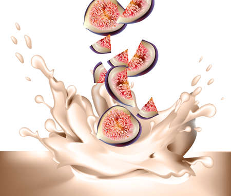 Fig fruits juice splash Vector realistic. 3d detailed illustrationのイラスト素材